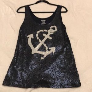 Navy & White sequin anchor tank top.